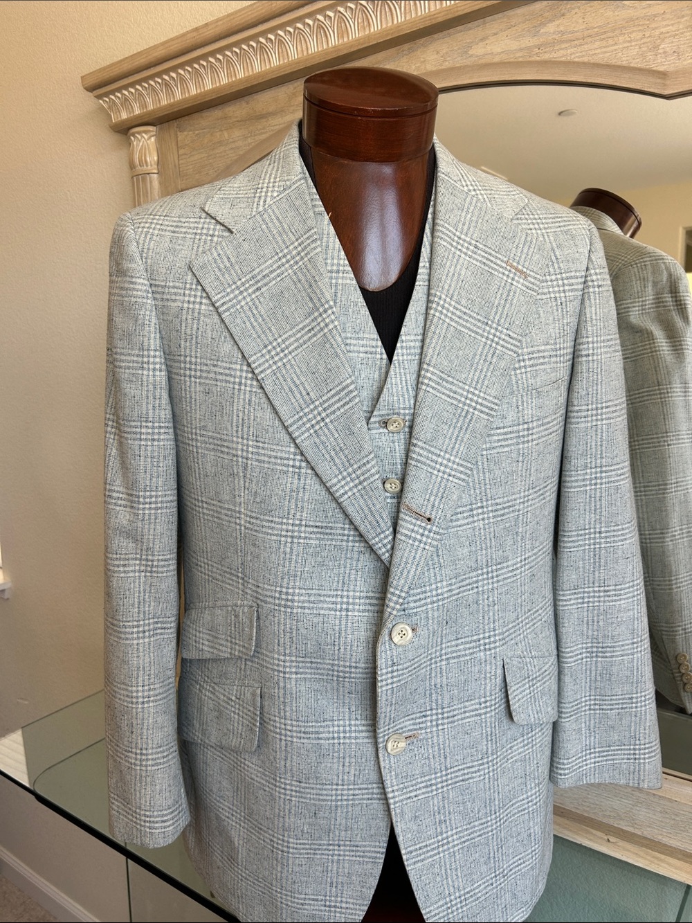 Classic Men's Gray Plaid Three-Piece Blazer